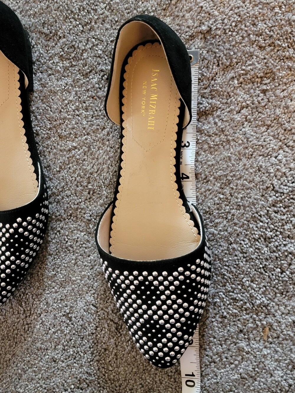 Isaac Mizrahi Black Pointed D'Orsay Flats with Silver Studs Size 7.5 - Picture 14 of 14